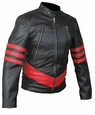 £137.09 • Buy Men Leather Jacket Xmen Origin Wolverine Logan Hugh Jackman Black And Red Jacket