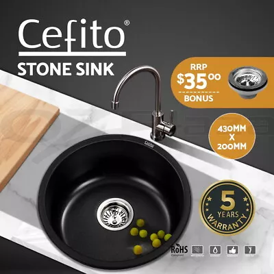 Cefito Kitchen Sink Stone Sink Granite Laundry Basin Single Bowl 43cm Black • $59.95