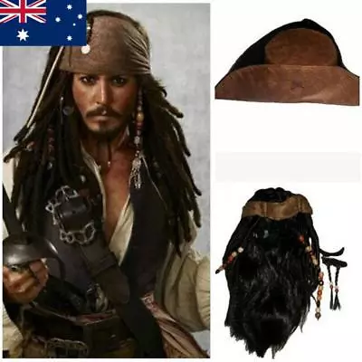 Cosplay Pirates Of The Caribbean Captain Jack Sparrow Brown Wig Hat Beard Prop • $16.49