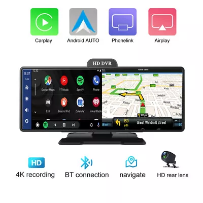 4K Touch Screen Car Dash Cam Wireless Apple CarPlay Front And Rear Camera GPS • $149.72