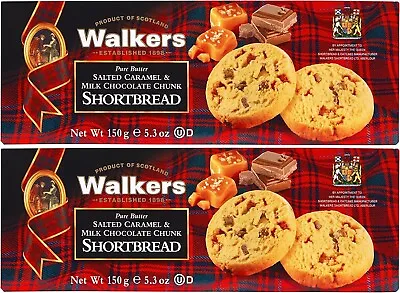 2x150g WALKERS SHORTBREAD Salted Caramel Chocolate Chunk Scottish Biscuits Packs • £18.99