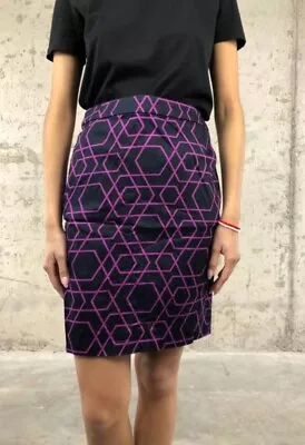 J Crew Pencil Skirt Size 4 Black Purple Cotton Knee Length • $22