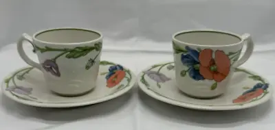 Set Of 2 Villeroy & Boch Retired Amapola Pattern Coffee Tea Cups & Saucers • $29.50