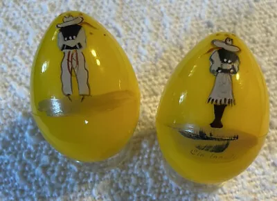 EGG SHAPED Rare  VINTAGE 60's YELLOW PLASTIC S & P SHAKERS:Cowboy And Cowgirl • $17