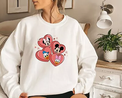 Mickey And Friends Heart Sweatshirt Disney Valentines Day Hoodie Gift For Her • $19.99