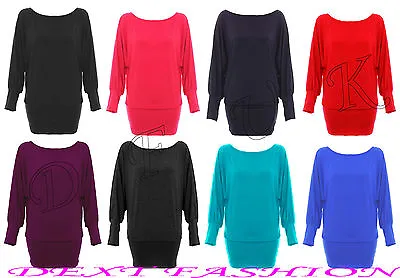 Off The Shoulder Tops Plain T-Shirt Long Sleeve Jumper Jersey Dress Batwing Size • £7.95