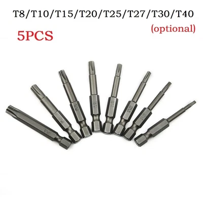 $14.02 • Buy 5PCS 50mm 1/4inch Hex Shank Five Point Magnetic Torx Screwdriver Bits T8-T40