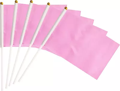 25 Pack Pink Stick FlagsHand Held Small Mini DIY Solid Flag On Stick8.2X5.5 In • $9.39