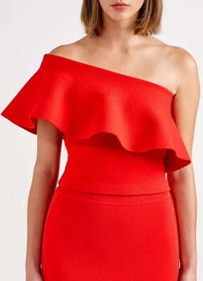 $85 • Buy SCANLAN THEODORE Crepe Knit Ruffle Top In Red Size XS