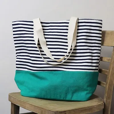 POM 925 Stripe Beach Bag Nautical Stripes Ladies Holiday Summer Bags Fold Flat • £29.99