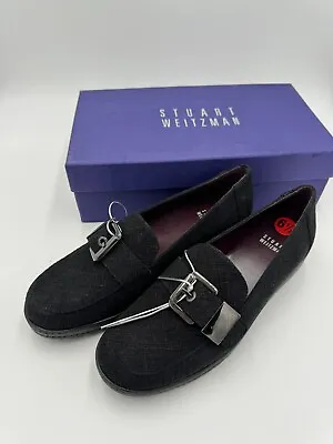 Stuart Weitzman Woman Size 6.5 Black Metallica Loafer Shoes $380 NEW! • $119.98