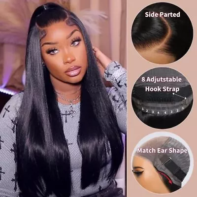 UNice Indian Yaki Straight Bye Bye Knots Glueless Wig Human Hair Pre Cut Lace 9A • $125.21