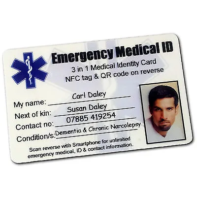 Medical ID Card Emergency Identity Wallet Purse. SMART QR NFC Wristband Options • £19.99