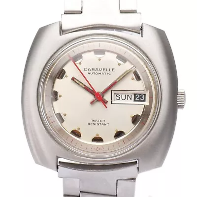 1971 Rare Vintage Men's Caravelle Day-Date Automatic Watch Ref 7098 Silver Dial • $314.99