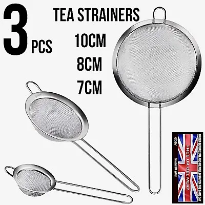 3 Small Tea Stainless Steel Mesh Colander Strainer Set Food Medium Filter Sieve • £3.99