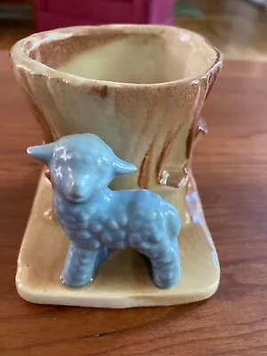 Vintage Morton Pottery Blue Lamb In Front Of Tree Stump Planter  3.5” X 4.5” • $9.99