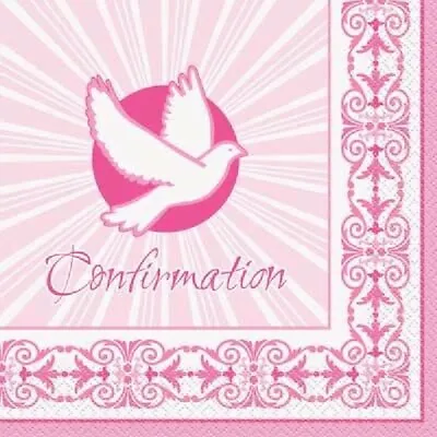 16 X Pink Dove Confirmation Napkins Girls Religious Party Tableware Supplies • £3.25