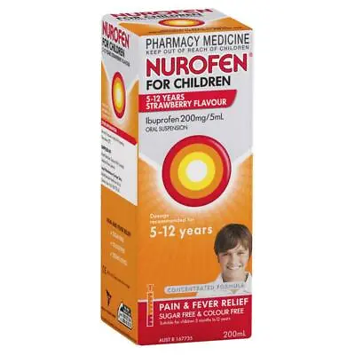 $39.95 • Buy Nurofen Children 5 Yrs - 12 Yrs Strawberry Suspension Pain & Fever Relief 200ml