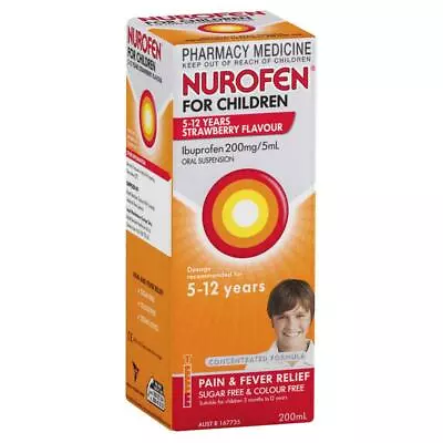 $39.95 • Buy Nurofen Children 5 Yrs - 12 Yrs Strawberry Suspension Pain & Fever Relief 200ml