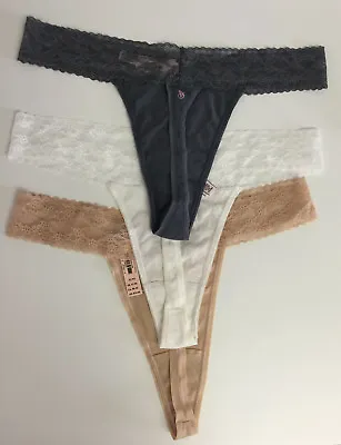 Victorias Secret Sexy White Or Gray Lace Waist Thong Size XL Low Rise Cotton NEW • $21.25