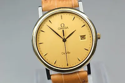 New Battery *NEAR MINT+2* Vintage OMEGA De Ville Cal.1430 Quartz Gold Dial Men's • $419.99