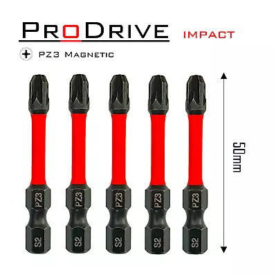 Pozi PZ3 ProDrive Magnetic Impact Drill Driver Screwdriver Bits 50mm (Pack Of 5) • £5.99