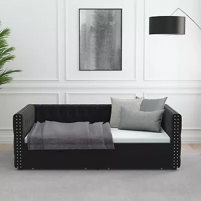 Modern Twin Size Daybed Velvet Upholstered Button Tufted Sofa Bed+2 Drawers • $410.76