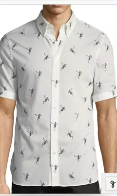£320 • Buy ✨✨✨Alexander Mcqueen Dancing Skeleton On Voile Shirt Ivory/Black Size 16