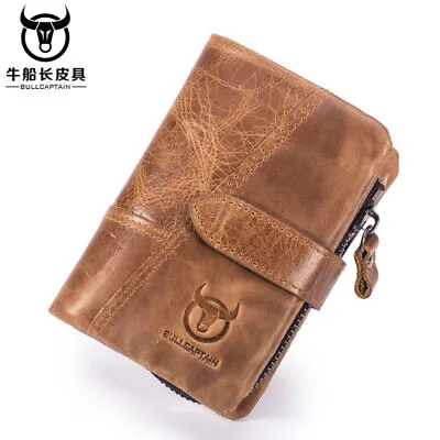 Men‘s Genuine Leather Trifold High Capacity Wallet Retro Credit Card ID Purse • $20.50