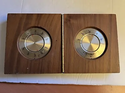 Vintage MCM Solid Teak Thermometer & Hygrometer Mid Century Modern. • $14.95