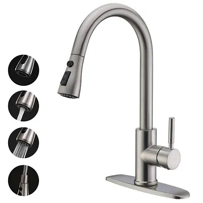 Single Handle Brushed Nickel Pull Down Kitchen Faucet W/ Sprayer Sink Mixer Tap • $25.99