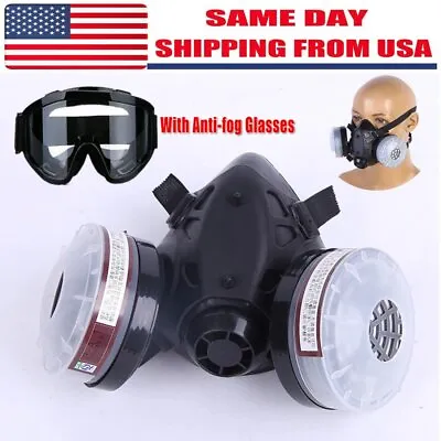 Half Face Gas Mask Dual Filter Cartridge Safety Gas Chemical Respirator +Glasses • $20.99