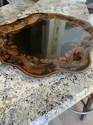 Vintage Folk Art Autumn Themed Hand Painted Large Metal Serving Tray 21”x19” • $42