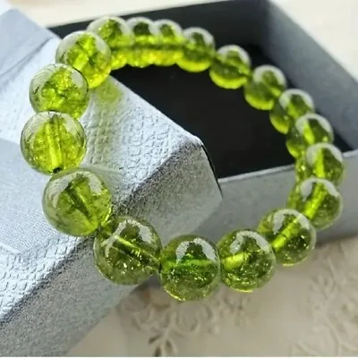 8mm Natural Peridot Bracelet Round Shape Green Crystal Stretch Handmade Gift • $11.89