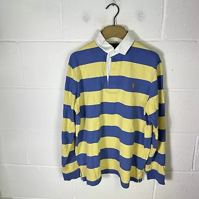 Ralph Lauren Rugby Shirt Mens Medium Blue Pony Colourblock Polo Custom Fit • £38.95