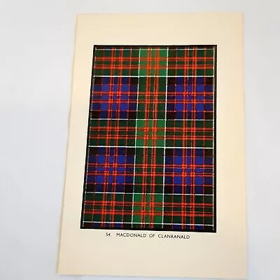 Vintage Print MacDonald Of Clanranald Tartan 1940's Scotland Scottish Clan • $12.42