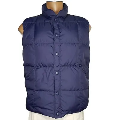 Lands End Men's Medium 38 40 Puffy Vest Blue Snap Up Pockets Sleeveless • $21.99