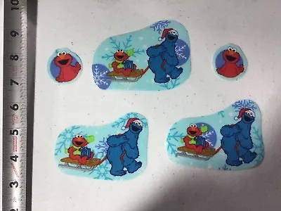 Sesame Street Elmo Cookie Monster Sledding Fabric Iron On Appliqués  • $3.49
