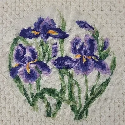 Iris Needlepoint Finished Floral Lilac Purple Gold Green Bargello MultiColor Vtg • $22.95