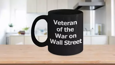 Wall Street Veteran Mug Black Coffee Cup Bull Bear Stock Market Wolfs • $23.97