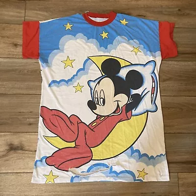 Vintage Disney Mickey Mouse Sleeping Moon AOP Double Sided T-Shirt *Size XL?* • $10