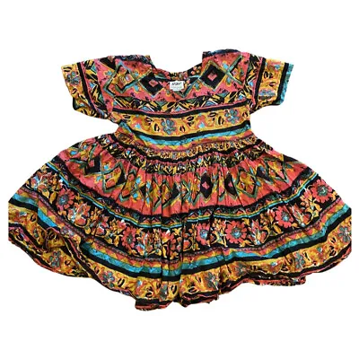 Vintage 90s Babydoll Mini Dress Medium At Last Geometric Indian Cotton • $24
