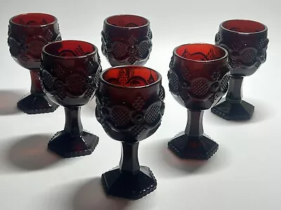 VINTAGE AVON 1876 CAPE COD COLLECTION Set Of 6 Glass Goblets Ruby Red 4.5  6Pcs • $14.46