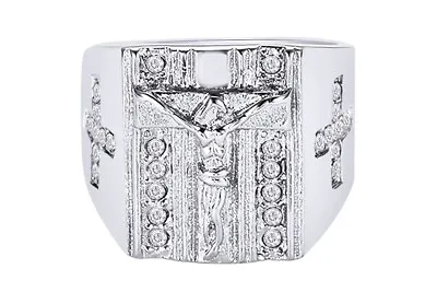 White Stainless Steel Christian Jesus Cross Ring • $35.49