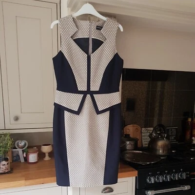 £9 • Buy Dorothy Perkins Blue Spotty Midi Peplum Waist Fitted Sleeveless Dress Wedding