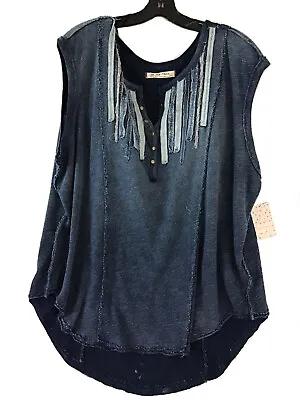 NWT $98 Free People Harvey Muscle Tank Top Indigo Combo Oversized Size Medium • $46.55