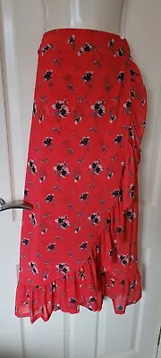 £9.99 • Buy Ladies Beautiful Red Floral Frilly Long Skirt Size 10 By River Island NEW