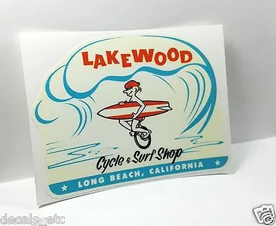 Lakewood Cycle & Surf Shop Vintage Style Surfing Decal / Vinyl Sticker • $4.69