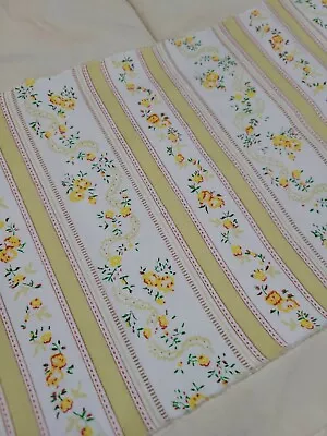 BTY Vintage Cotton Fabric Crisp Pillow Ticking Yellow Floral Stripes 42  • $10