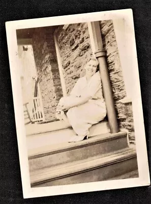 Antique Photograph Woman Sitting On Steps Leaning On Post • $7